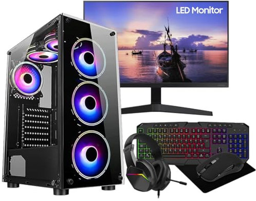 ASC Ryzen Gaming PC Bundle, AMD Ryzen 5 4500, Nvidia RTX 3050 6GB, 16GB RAM, 1TB SSD, 500W 80+ PSU, Wi-Fi, Windows 11, Mirage 6 Fan Black RGB Case, 22 Monitor, Keyboard, Mouse, Headset