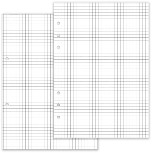 Karierte Blätter, Einlagen, Planereinlagen, DIN A5, 50 Blatt, 100g weißes Papier, beschreibbar, Kalender, Nachfülleinlagen, Notizbuch, Tagebuch, Ringplaner, gelocht, ungelocht
