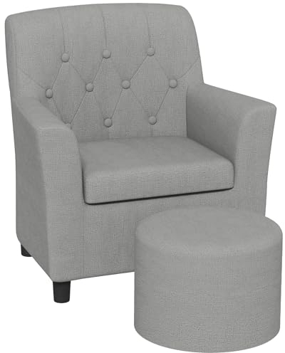 AIYAPLAY Kindersessel Kindersofa mit Fußhocker Kindercouch 1,5-3 Jahre Kindermöbel Kinderzimmer Leinentoptik Eukalyptusholz Grau 45 x 43 x 50,5 cm