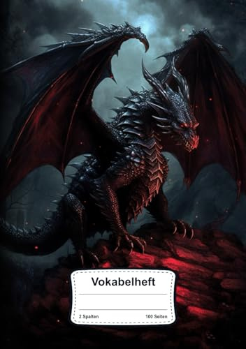 Vokabelheft Drache: 2 Spalten, Liniert mit 100 Seiten in DIN A5 für jeden Sprachunterricht in Schule & Freizeit Cooles Drachen Motiv