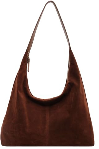 GSenhui Tote Bag Wildleder Slouchy Bag Hobo Handtasche Damen Suede Shoulder Bag Vintage Schultertasche mit Reißverschluss Handbag Braun