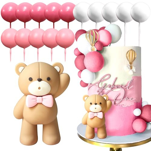 JeVenis Teddybär Tortendeko Teddybär Kuchen Dekoration Tortendeko | Teddybär Tortendeko Teddybär Kuchen Dekoration Tortendeko Taufe Mädchen Kuchen Deko 1 Jahr Rosa Torten Deko für Hochzeit