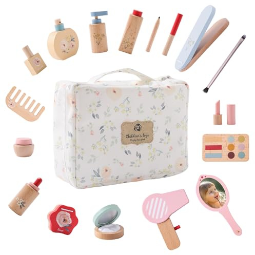 Kinderschminke Set Mädchen - Holz Schminkset mit Schminkkoffer Mädchen Make Up Set Spielzeug für Kinder Rollenspiel,Holzschminke Spielset Geburtstags Geschenk für Kinder ab 3 4 5 6 7 Jahre