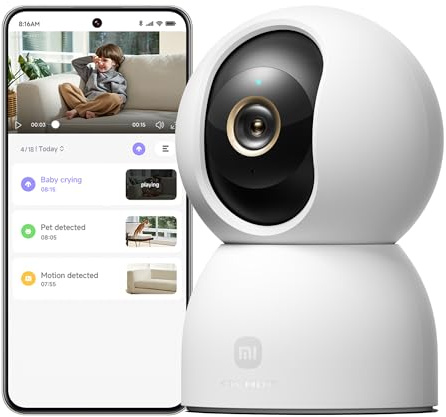 XIAOMI Smart Camera C701 4K Ultra HD, Vision à 360°, Audio bidirectionnel, Vision Nocturne Infrarouge, Wi-FI 6 Double Bande
