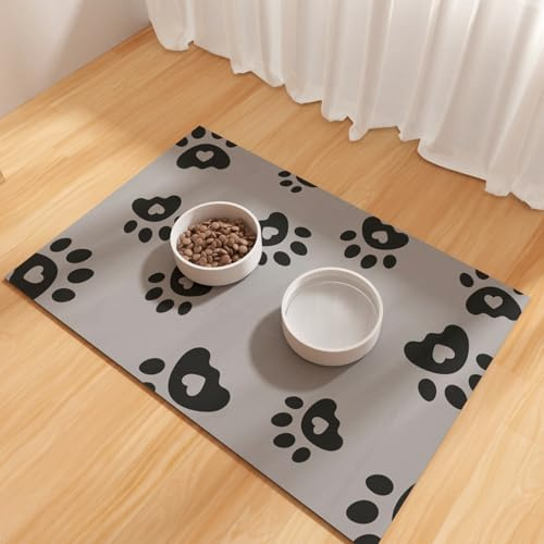 Haustierfütterungsmatten 40x60cm, Saugfähige Hundematte für Futter Und Wasser, Gummimatte für Hundenäpfe, wasserdichte Hundefuttermatte, Hundewassermatte für Schlampige Trinker, Dunkelgrau