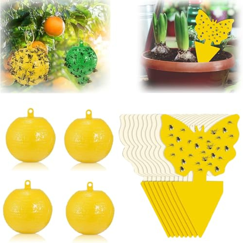 4pcs Boule De Piège à Mouches Suspendue et 10pcs Anti Moucherons Interieur- Attrape Mouche et Insectes | Piège Collant Efficace pour Intérieur & Extérieur|pour Cuisine, Verger, Boutique de Fruits (A)