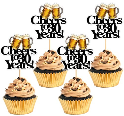 Blumomon 28Pcs 30th Beer Cupcake Toppers Cheers Cupcake Decorations Picks for 30th Birthday Celebration Funny Beer Mug Theme Party Decorations Supplies