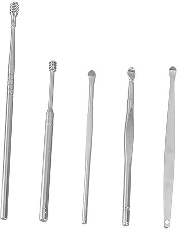 LRXIYODE 5PCS Ear Wax Remover Tool Set Carbon Steel Ear Picks with Double Ended Design Wax Cleaning for Easy to Use Health Care