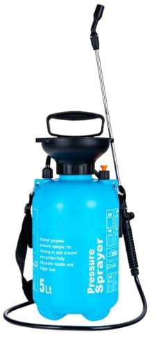 pokm toolsmarket - Drucksprüher 5L mit Kunststoffpumpe, Gartenspritze Sprühgerät für Pflanzenschutz & Reinigung, Pumpsprühflasche mit Verstellbare Düse, für Garten- und Rasenpflege