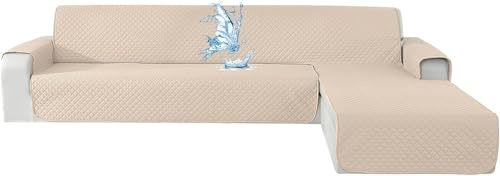 CYCMACO Wasserdicht Sofabezug L Form 2 Sitzer, Couch Überzug L Form Mit Armlehne rutschfest, Ecksofa Bezug Rechts/Links Universal Für Hund Katze, Beige