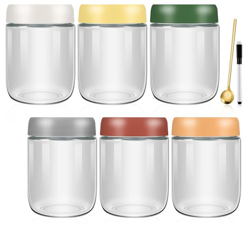 Alitree 6 st. glasburkar med lock, 500 ml Overnight Oats Jars, Köksglasburkar, för friskhet och förvaring av havreflingor, sallader, sylt, yoghurt, pickles