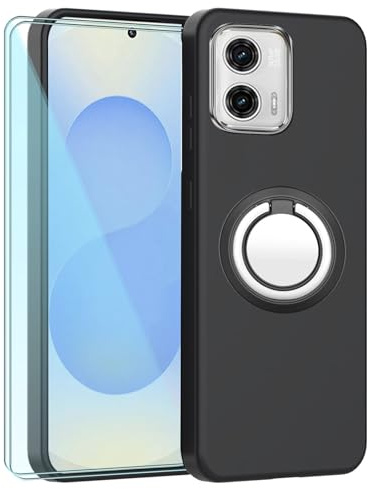 TIANDIMY Funda y Soporte + 2 Pack Protector Pantalla para Motorola Moto E13 Cover,Carcasa Silicona Premium,Black Silicona Antigolpes Case,TPU Suave Caso -H10