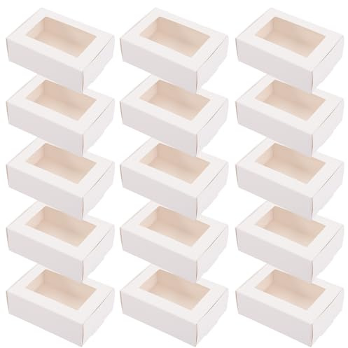 Toyvian 30 Stück Teiliges Kleine Kraftpapier schachteln mit Sichtfenster Vielseitige Verpackung für Handgemachte Seifen Schmuck und Partygeschenke Stabile Weiße Papierboxen für DIY und