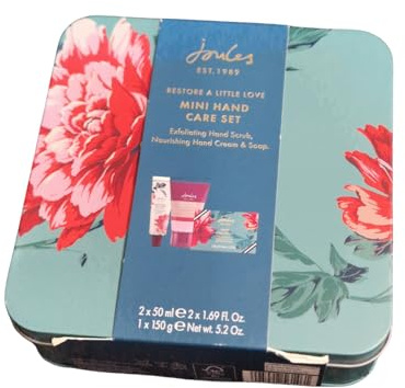 Joules-London Restore A Little Love Mini Hand Care Set, Exfoliating Hand Scrub, Nourishing Hand Cream and Soap, 2x50ml and 150g, Floral Wreath