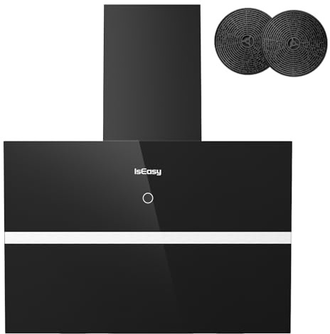 Dunstabzugshaube 60 cm, IsEasy Kopffreiheit Dunstabzugshaube mit 578 m³/h Starke Saugleistung, Abluftmodus, 4 Einstellstufen, 1–9min Verzögerungs-Ausschaltfunktion, 58 dB, Schwarz, A+++