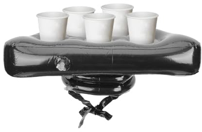 Gogogmee Porte-gobelet Gonflable Triangulaire en PVC Noir, Plateau Flottant 6 Trous pour Boissons, Accessoire Jeu de Plage et Piscine, Porte-bière Natation Fêtes Estivales Réutilisable