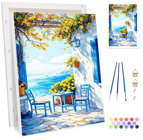 Bowetile sjölandskap inramad måla efter siffror för vuxna, blommor måla efter siffror kit för vuxna nybörjare canvas-kit, gör-det-själv färg oljemålning akrylfärger för hem väggdekor 20 x 30 cm