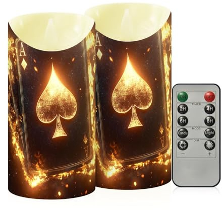 ZRYSMY Poker Fire Black Flameless LED Candles with Remote and Timer - 5.9”x3”, 2 Pack, Battery-Operated Flickering Pillar Candles for Home Decor Christmas