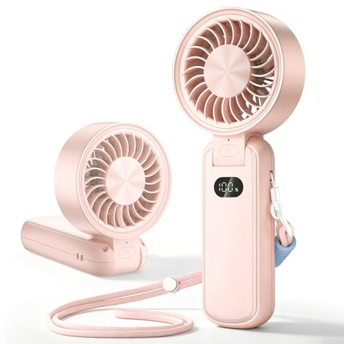 BIVBTP Ultra Handheld Fan USB Rechargeable – Portable Powerful Foldable Mini Fan with 4 Speeds, Brushless Motor, 3600mAh Battery, Fast Charging Personal Fan for Travel Home Office Outdoor -Rosepink