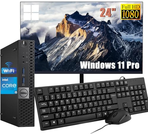 Dell Optiplex 3040 Mini Computer PC mit 24 Zoll Monitor, Intel Core i5-6500, 8GB RAM, 256GB SSD, US Keyboard QWERTY, WiFi, Bluetooth, Windows 11 Pro (Renewed)