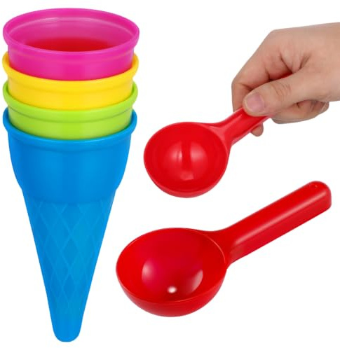 TEHAUX 5pcs Beach Toys Ice Cream Scoop Set Plastic Sand Play | Outdoor Beach Toy, Sandbox Activity, Creative Play, Easy Grip Design, Children Gift