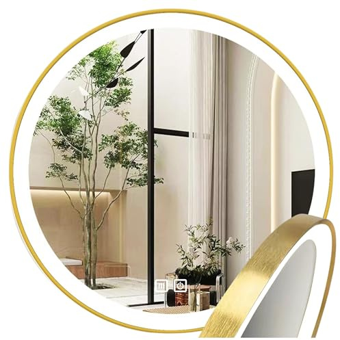 Badezimmer-Wandspiegel rund 80 cm LED beleuchtet mit RAHMEN GOLD ANTI-FOG 3 Lichtfarben Spiegel mit Farb- und Helligkeitseinstellung – Speicher für Einstellungen – IP44 – Groß Modern für Badezimmer