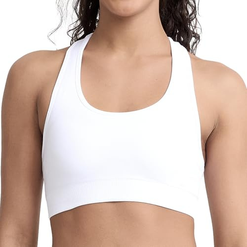 Nabawa Racerback Sports Bras for Women High Impact Workout Bra Seamless Unpadded High Support Yoga Gym Fitness Bra,White S