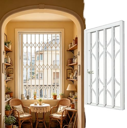 Garde Corps Fenetre Grande Grille Protection Porte-fenêtre Serrure, Barre Sécurité Antivol Métal Ou Aluminium Fenêtre Push-pull, Grille Protection Baie Vitrée Intérieur/Extérieur(W55xH60cm/22x24in)