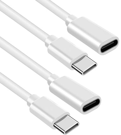 Dawfund Lot De 2 USB C Extension Cable Blanc, 1m, rallonge USB C Mâle à Femelle Pour Chargeurs Sans Fil, Transfert De Données Rapide Et Charge Sécurisée, Compatible M1 13/12 Et Autres Appareils USB