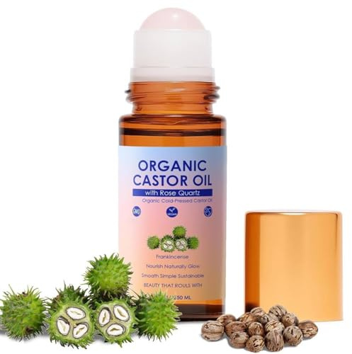 Bio-Rizinusöl mit Rosenquarz-Roller, Bio-Rizinusöl-Roll-on, Bio-Rizinusöls Kaltgepresst, Natürliche Inhaltsstoffe, Pflegt die Haut Sanft, für Bauch, Gesicht und Körper, für Alle Hauttypen Geeignet