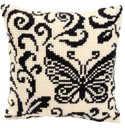 VERVACO Kreuzstich Stickpackungen Kissen Stickerei Set Anfänger Vorgedruckt Schmetterling Schwarz&Weiß DIY Set Kreativ Set Für Erwachseneca. 40 x 40 cm Bastelset Handwerker Haus Dekoration