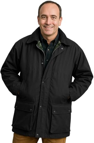 Game Technical Apparel Men's Premium British Wax Jacket – Unpadded, Water-Repellent & Windproof with Detachable Hood & Tartan Lining