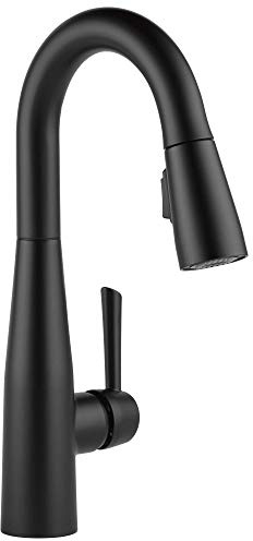 Delta Essa Matte Black Bar Sink Faucet with Pull Down Sprayer, Modern Single Hole Prep Sink Faucet, Single Handle, Matte Black 9913-BL-DST