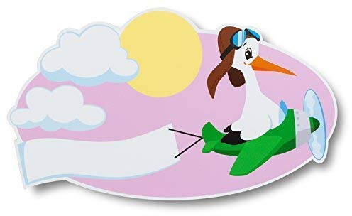 Klapperstorch Storch Schild zur Geburt eines Baby für draussen aufstellen, Junge blau Mädchen rosa zur Deko basteln (24,5 x 41,7 x 0,5 cm, Rosa)