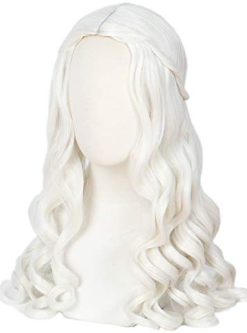 Linfairy Women Girl's White Blonde Long Wavy peruk Halloween Cosplay kostym drottning peruk vuxen