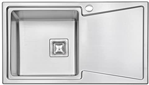 JASSFERRY Fregadero de cocina un seno, de Acero Inoxidable, escurridor a mano derecha, con colador de residuos