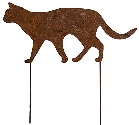 Bentatec Gartenstecker Edelrost laufende Katze 60cm x 30cm mit Metallstab mit Metallstab Gartenschild Gartendekoration Dekoratives Element