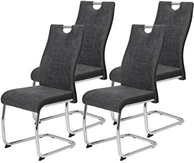 Hela Tische, 4er Set Schwingstuhl Alina Webstoff Anthrazit, Metallgestell Rundrohr Chrom, Lehne mit Griff