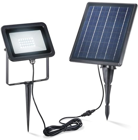 Esotec Solarstrahler Power Flood Garten, Solar Spot Gartenstrahler 102702 | Solarstrahler, Wand-/Bodenmontage, LED 6000K 160lm, 5Wp Solarmodul, LiFePO4 Akku wechselbar, IP54, Metallgehäuse