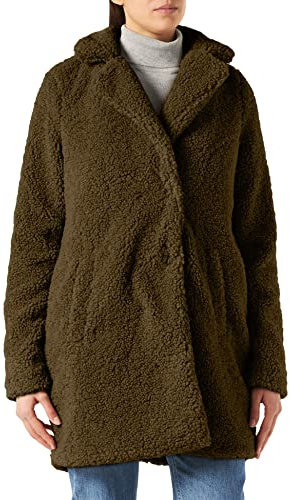 NOISY MAY Damen Langer Kunstfell Mantel | Warme Teddy Winter Jacke | Lamm Plüsch Parka ohne Kapuze NMGABI, Farben:Braun, Größe:40