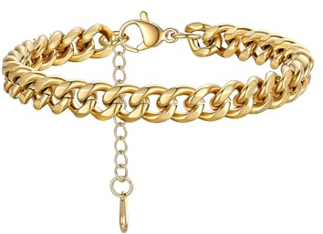 PROSTEEL Bracciale da Uomo a Catena Cubana Robusta Grossa Sottile, Larghezza 3/4/6/9/10/12 mm, Lunghezza 16/19/21 cm, Acciaio Inossidabile/Placcato Oro 18K, Argento Nero Oro(Confezione Regalo)