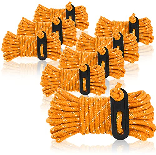 COM-FOUR® 8x killrep vardera 4m för camping reflexer i orange - tältsnöre med killspänne - spännsnöre - campinglina - repsträckare - tältrep - stormrem
