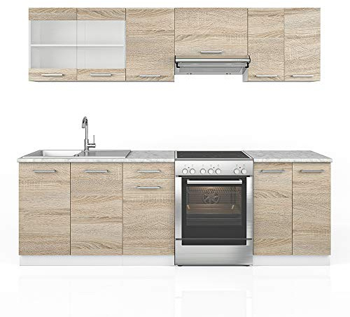 Vicco Mobile da cucina Raul, Sonoma/Bianco, 240 cm | PL Marmo, combinabile in modo flessibile con elementi modulari