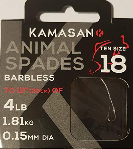 KAMASAN ANIMAL BARBLESS SPADE FISHING HOOKS TO NYLON SIZE 18 COARSE CARP TACKLE