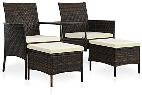 Nachmittagstee Gartensofa,Polyrattan gartensofa,2-Sitzer-Gartensofa,mit Tisch & Hocker Poly Rattan Braun