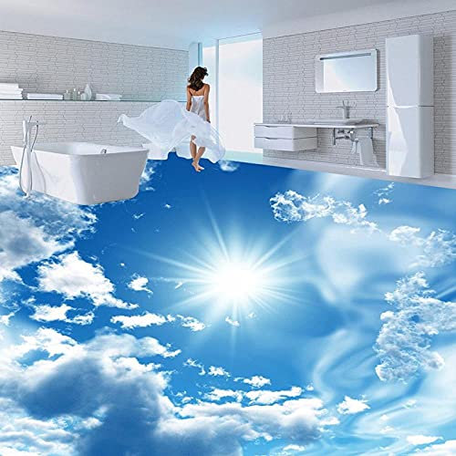 Benutzerdefinierte 3D Stereoskopische Boden Wandbilder Tapete Blauer Himmel Weiße Wolken Glänzende Sonne 3D PVC Selbstklebende Schlafzimmer Tapete Designs-200 * 140cm