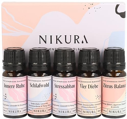 Nikura Essential Oils Blends Gift Set | Calming Essential Oils for Diffusers for Home, Sleep, Wax Melts | Relaxing Aromatherapy Oils Set | UK Made & Vegan
