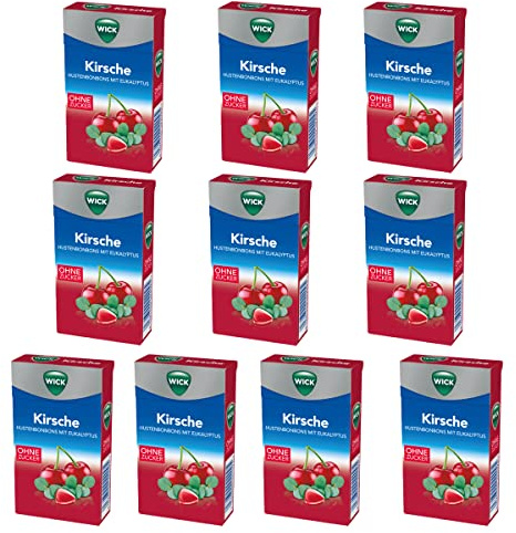 WICK Kirsche und Eukalyptus zuckerfreie Halsbonbons 46g 10er Pack