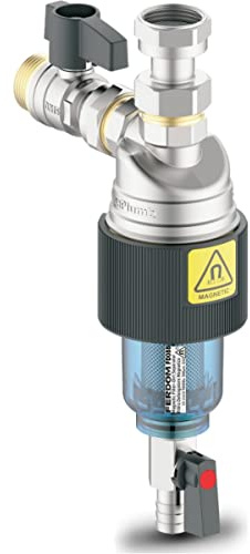 FERDOM FD088 EASY-MAG Filtro Defangatore Magnetico Sottocaldaia 3/4. Anche il sistema solare. Separatore efficiente/filtro 500mμ. Facile da installare e utilizzare. Testa in ottone, Involucro ABS.