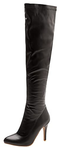Bviennic Aiguille Cuissarde Bottes Elastique Femmes Hiver Fête Elegant Talons Hauts Warm Slouch Robe Mariage Boots Noir Taille 44 EU-46Cn
